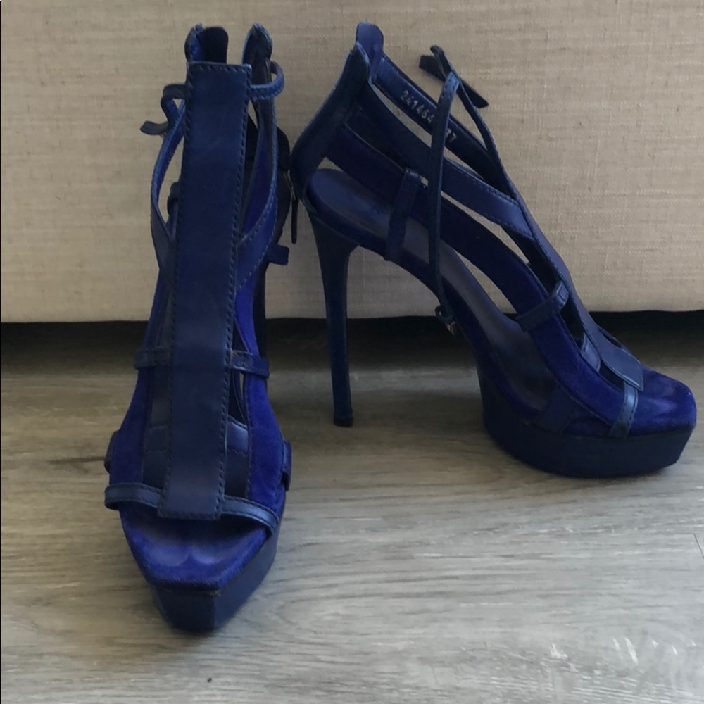 Blue suede and leather GUCCI platform heels